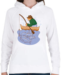 printfashion Horgász - Női kapucnis pulóver - Fehér (13874446)