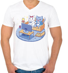 printfashion Gamer cica pár - Férfi V-nyakú póló - Fehér (13875556)