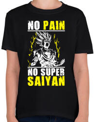 printfashion No pain, no Super Saiyan - Dragon ball - Gyerek póló - Fekete (1480332)