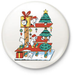 printfashion Karácsonyi cica ház - Kitűző, hűtőmágnes - Fehér (10774178)