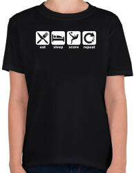 printfashion Eat Sleep Score Repeat - Gyerek póló - Fekete (1648159)