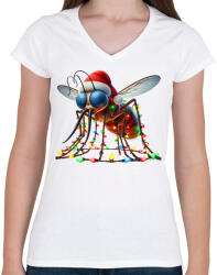 printfashion Vicces gonosz karácsonyi szúnyog - izzósorral - Női V-nyakú póló - Fehér (15225641)