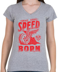 printfashion Égető sebesség - Női V-nyakú póló - Sport szürke (198401)