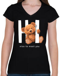 printfashion Hello maci - Női V-nyakú póló - Fekete (7064417)