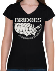printfashion DS Bridges - Női V-nyakú póló - Fekete (1975371)