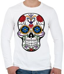 printfashion Fehér, piros és lila calavera illusztráció - Férfi hosszú ujjú póló - Fehér (4724098)