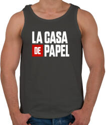 printfashion La casa de papel fehér felirat - Férfi atléta - Sötétszürke (4298109)