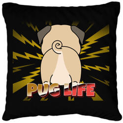 printfashion PUG LIFE 3 - Párnahuzat, Díszpárnahuzat - Fekete (11284060)