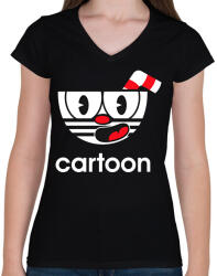 printfashion Cuphead Cartoon - Női V-nyakú póló - Fekete (7018281)