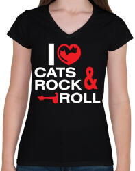 printfashion i_love_cats - Női V-nyakú póló - Fekete (14002962)