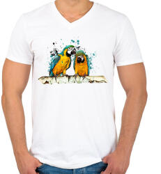 printfashion Papagájok - Férfi V-nyakú póló - Fehér (1540065)