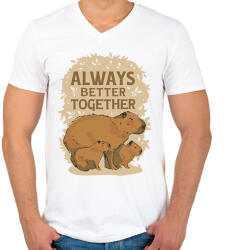 printfashion Capybara család - Férfi V-nyakú póló - Fehér (13589830)