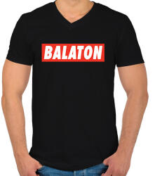 printfashion Balaton - Piros háttér - Férfi V-nyakú póló - Fekete (1562791)