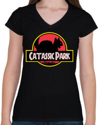 printfashion Catassic Park - Női V-nyakú póló - Fekete (13419666)