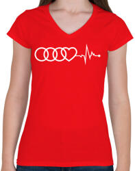 printfashion AUDI logo fehér - Női V-nyakú póló - Piros (5363934)