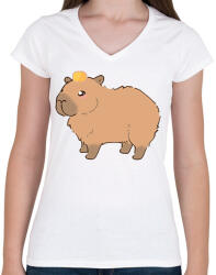 printfashion Cuki capybara - Női V-nyakú póló - Fehér (13680555)