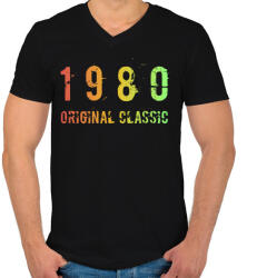 printfashion 1980 - Férfi V-nyakú póló - Fekete (4563975)
