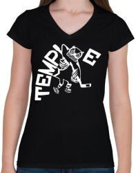 printfashion Owl temple hockey - Női V-nyakú póló - Fekete (2282930)