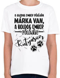 printfashion Boldog ember pólóján kutyaszőr - Gyerek póló - Fehér (16436031)