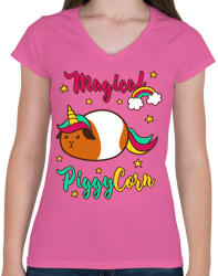 printfashion PiggyCorn - Női V-nyakú póló - Rózsaszín (14485462)