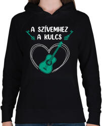 printfashion A szívemhez a kulcs - Gitár - Női kapucnis pulóver - Fekete (7640730)