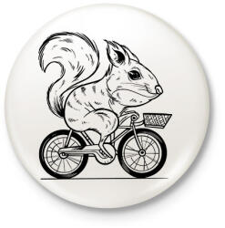 printfashion Mókus biciklin - Kitűző, hűtőmágnes - Fehér (13277061)