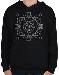 printfashion Geometrikus farkas - Gyerek kapucnis pulóver - Fekete (13410328)