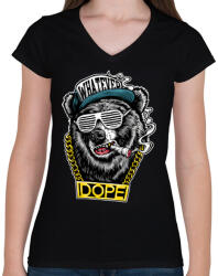 printfashion Rap medve - Női V-nyakú póló - Fekete (115831)