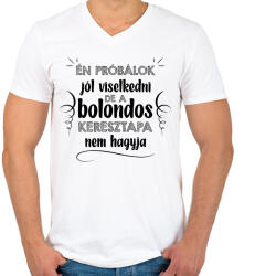 printfashion Bolondos keresztapa - Férfi V-nyakú póló - Fehér (7111468)