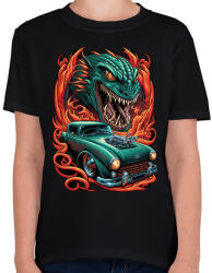 printfashion Hot Rod Retro autó sárkánnyal - Gyerek póló - Fekete (13204384)