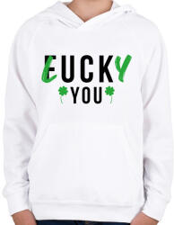 printfashion Lucky you! - Gyerek kapucnis pulóver - Fehér (7897316)