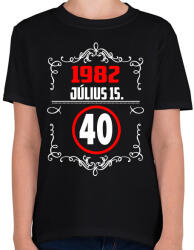 printfashion 40 szülinap dátummal - Gyerek póló - Fekete (7423947)
