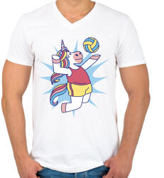 printfashion Röplabdás unikornis - Férfi V-nyakú póló - Fehér (11671222)