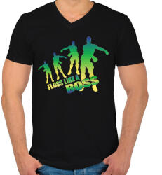 printfashion Floss like a Boss - Férfi V-nyakú póló - Fekete (1097483)