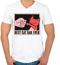 printfashion Best Cat Dad Ever - Férfi V-nyakú póló - Fehér (4173105)