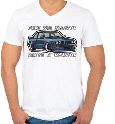 printfashion Fuck The Plastic Drive A Classic - Férfi V-nyakú póló - Fehér (16775318)