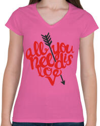 printfashion All u need is love - Női V-nyakú póló - Rózsaszín (2202367)