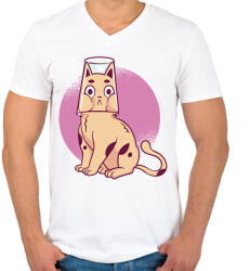 printfashion Pohárfejű macska - Férfi V-nyakú póló - Fehér (11746876)
