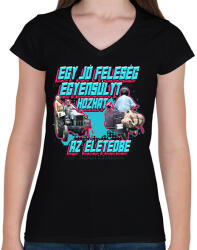 printfashion Egy jó feleség egyensúlyt hozhat az életedbe - Női V-nyakú póló - Fekete (14664630)