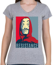 printfashion Money Heist - Női V-nyakú póló - Sport szürke (2523805)