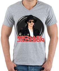 printfashion michael jackson 1 - Férfi V-nyakú póló - Sport szürke (4168611)