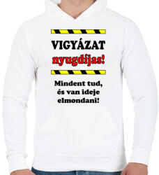 printfashion VIGYÁZAT nyugdíjas! - Férfi kapucnis pulóver - Fehér (940048)