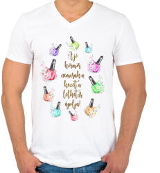 printfashion A jó körmös nemcsak a kezet, a lelket is ápolja! - Férfi V-nyakú póló - Fehér (16438744)