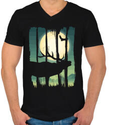 printfashion Szarvasbőgés - Férfi V-nyakú póló - Fekete (5346747)