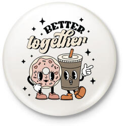 printfashion REtro páros - kávé és fánk - Kitűző, hűtőmágnes - Fehér (11707415)