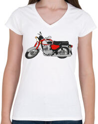 printfashion Jawa 350 - Női V-nyakú póló - Fehér (5099224)