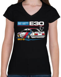 printfashion BMW 3 E30 - Női V-nyakú póló - Fekete (11537091)