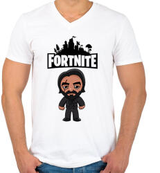 printfashion Fortnite John Wick - Férfi V-nyakú póló - Fehér (1834881)