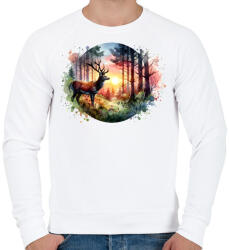 printfashion Szarvas - erdei naplemente - ajándék vadászoknak - Férfi pulóver - Fehér (15372600)