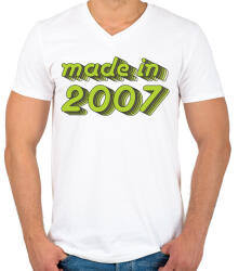 printfashion made-in-2007-green-grey - Férfi V-nyakú póló - Fehér (489593)